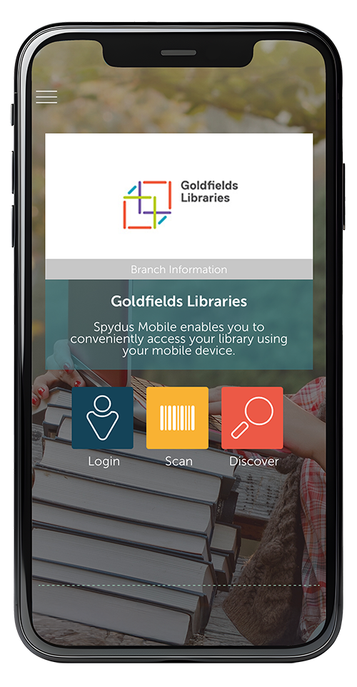 Goldfields Libraries Spydus app screenshot on smartphone