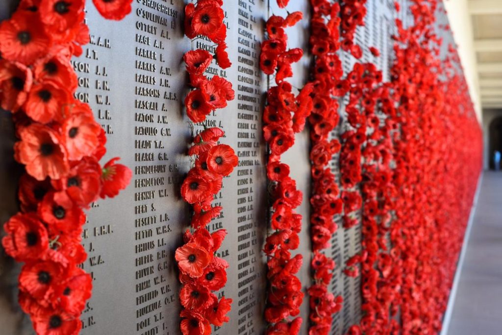 Poppies on a war memorial