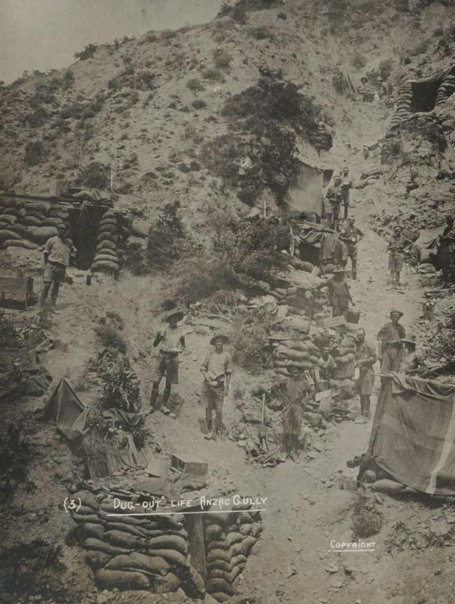 Dug-out life, ANZAC Gully, 1915