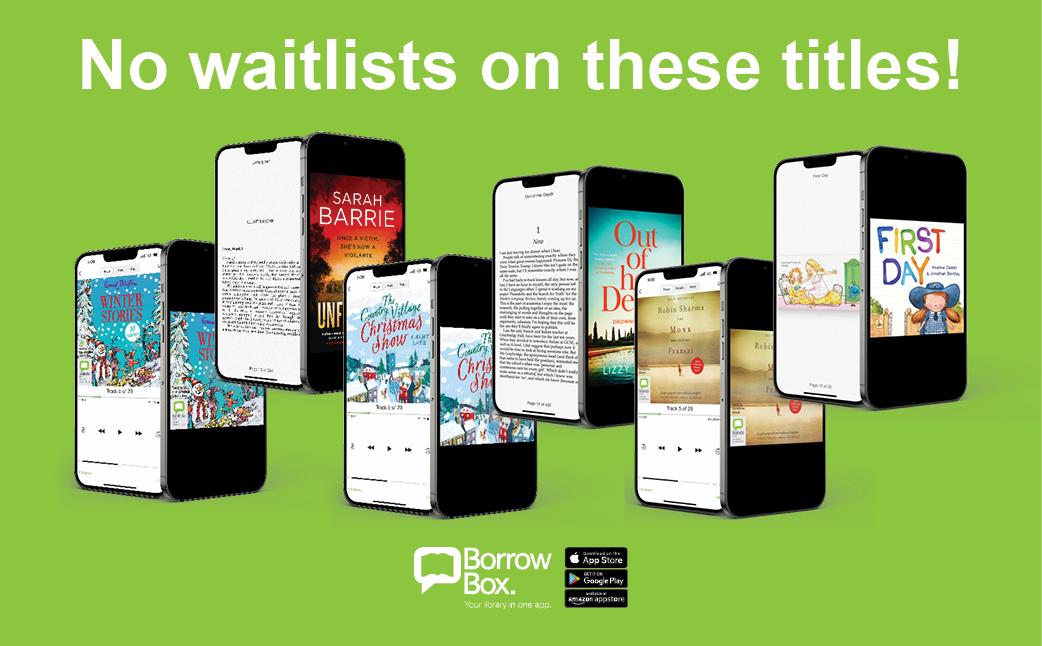 No waitlists on these titles. Winter Stories by Enid Blyton (eAudiobook), Unforgiven, by Sarah Barrie (eBook), The Country Village Christmas Show by Cathy Lake (eAudiobook), Out of her depth by Lizzy Barber (eBook), First Day by Andrew Daddo (eBook), The Monk who sold his Ferarri by Robin Sharma (eAudiobook)