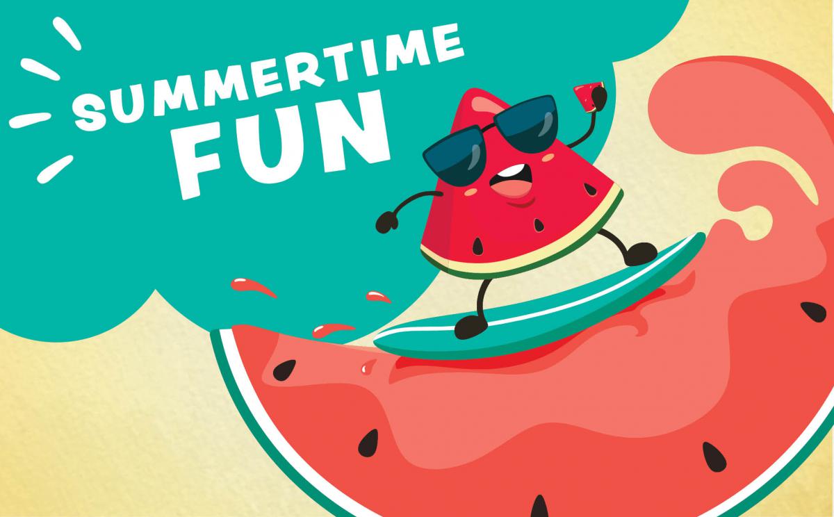 Summertime Fun - watermelon surfing on a watermelon
