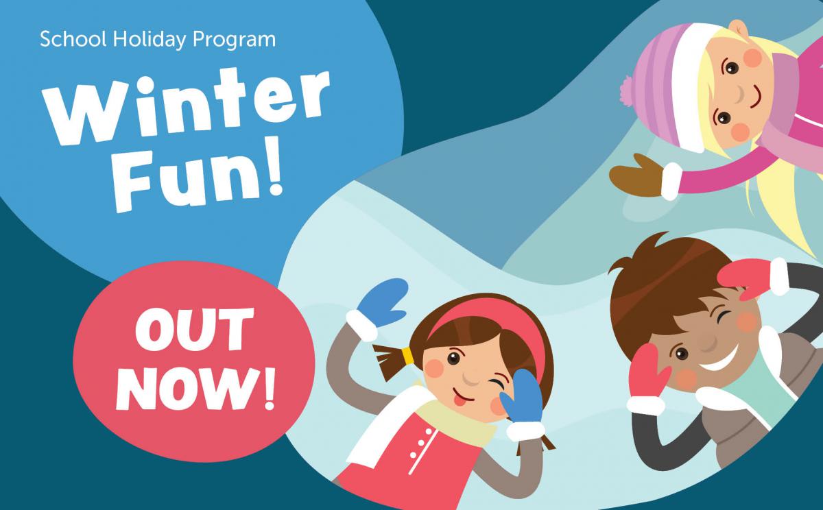 Winter Fun School Holiday Program - out now. illustrated children wearing winter clothes
