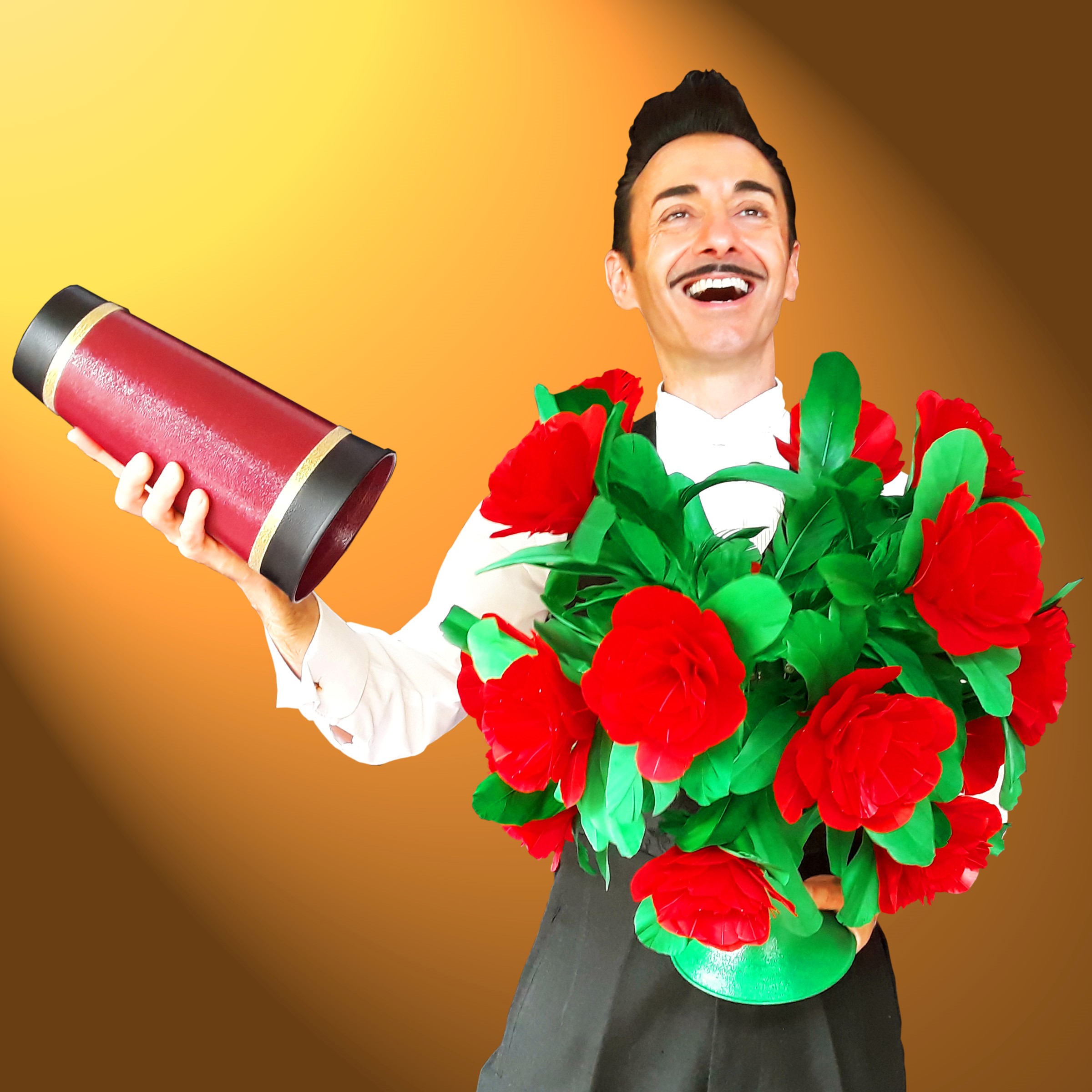 Elio Simonetti holds a large bunch of roses